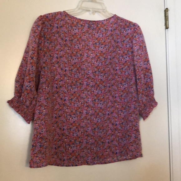 Sanctuary Blouse short sleeves pink orange purple floral Size L. NWOT - Picture 6 of 7